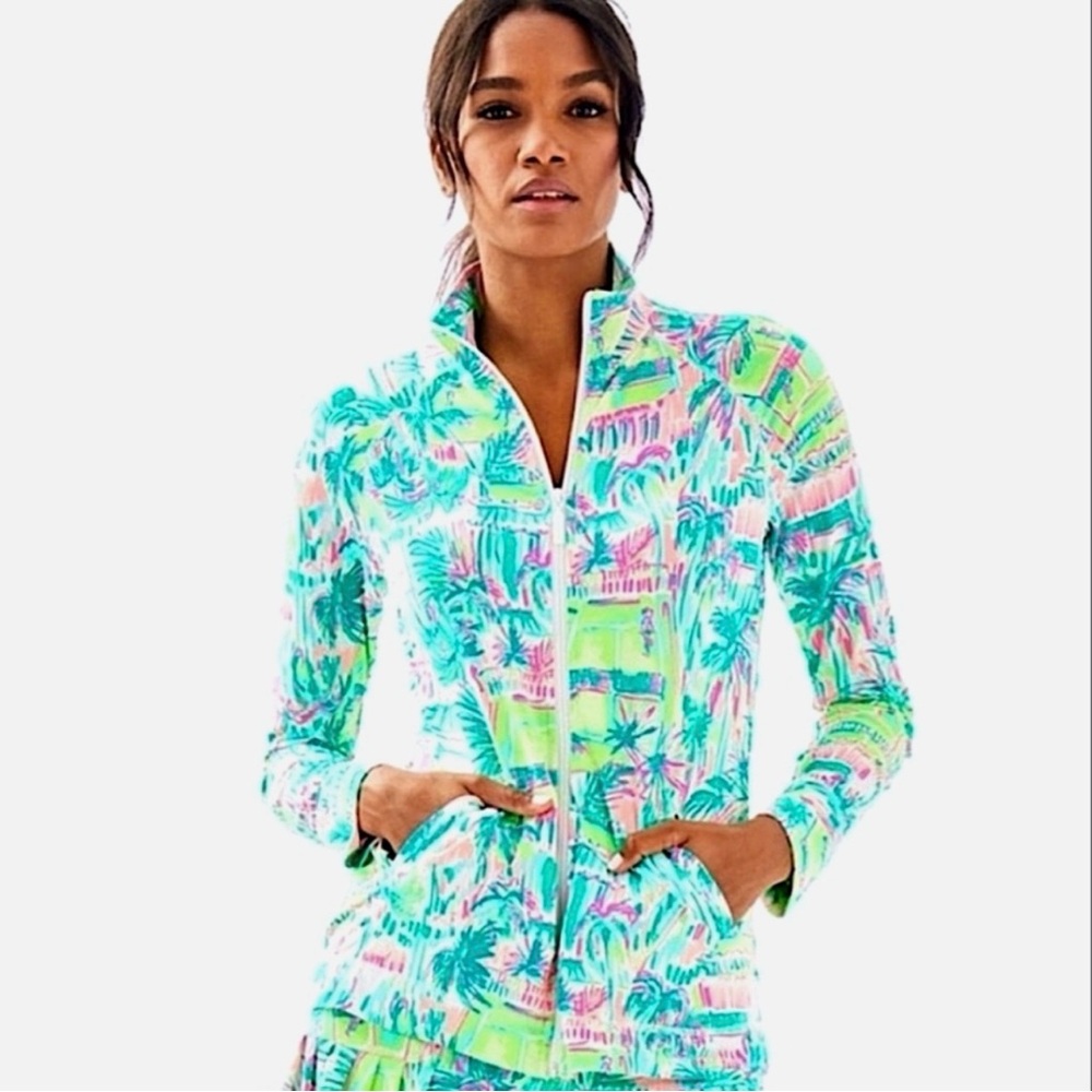 Lilly Pulitzer Luxletic Zip Up Jacket Palm Print XL Golf Tennis Activewear